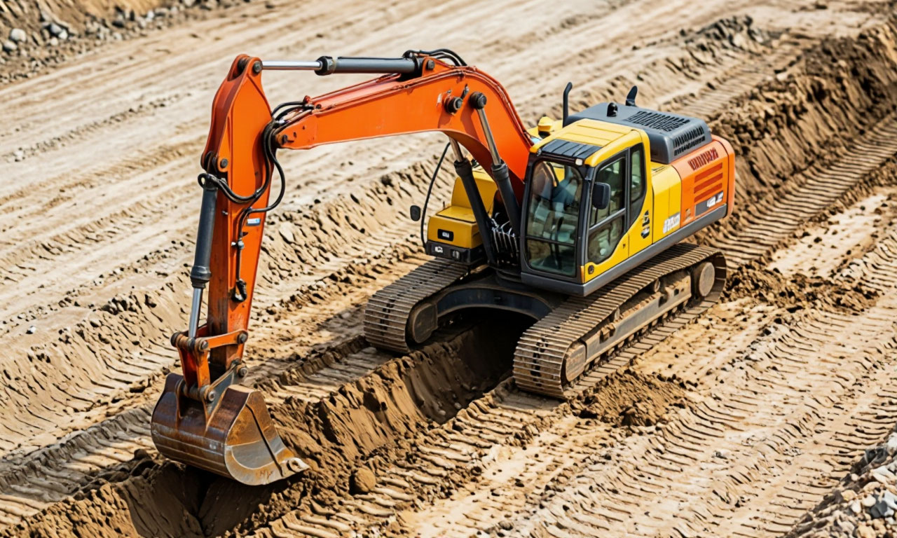 Гусеничный экскаватор Hyundai R140LC-9 на строительной площадке